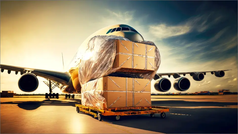 Close-up of air freight packages ready for shipment with FLC Freight